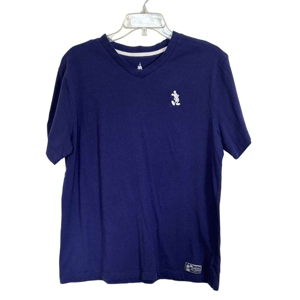 Disney Parks Purple Mickey Mouse Embroidered V-Neck T-Shirt Men's Medium